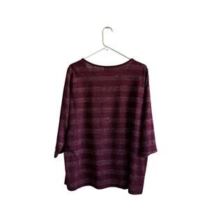 C.D. Daniels Top 1X Burgundy Metallic Lurex Blouse Plus Size Dressy Stretch